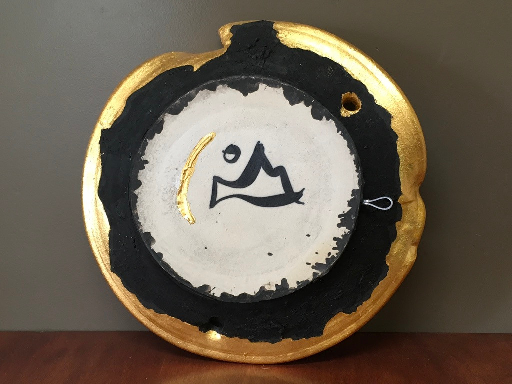 Cosmic Wall Platter (SK5279), Porcelain and Cobalt, Iron, 24 Karat gold and wood ashes, roughly 15" diameter by 3" thick, approx 10 pounds.