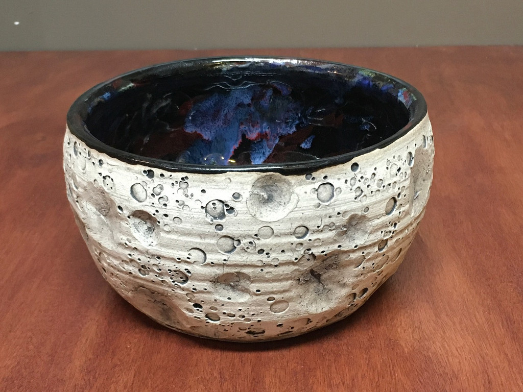 Lunar/Cosmic Serving Bowl, roughly 4.5 inches tall by 7.5 inches wide, Inspired by a "Planetary Nebula" (SK6037)