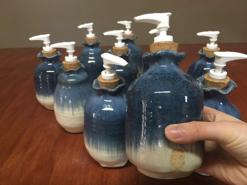 One Random Soap Dispenser in Nuka Cobalt, Variety of styles and sizes, Roughly 10-12oz