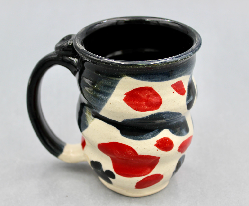 Red and Black Brushed Mug, roughly 12-14oz, (SK7165)