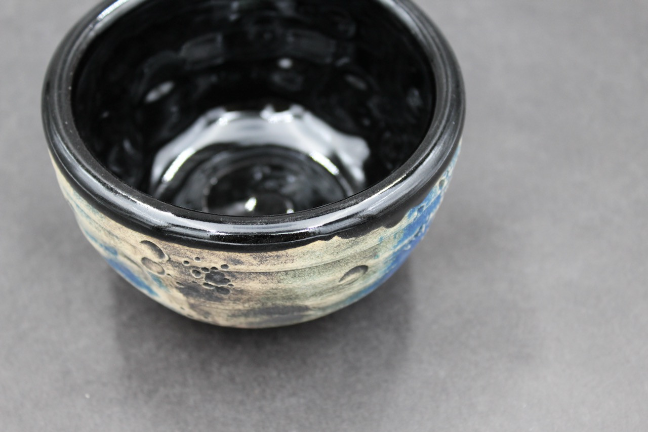 Blue Lunar/Asteroid scoop bowl, Black Interior, roughly 10 ounces