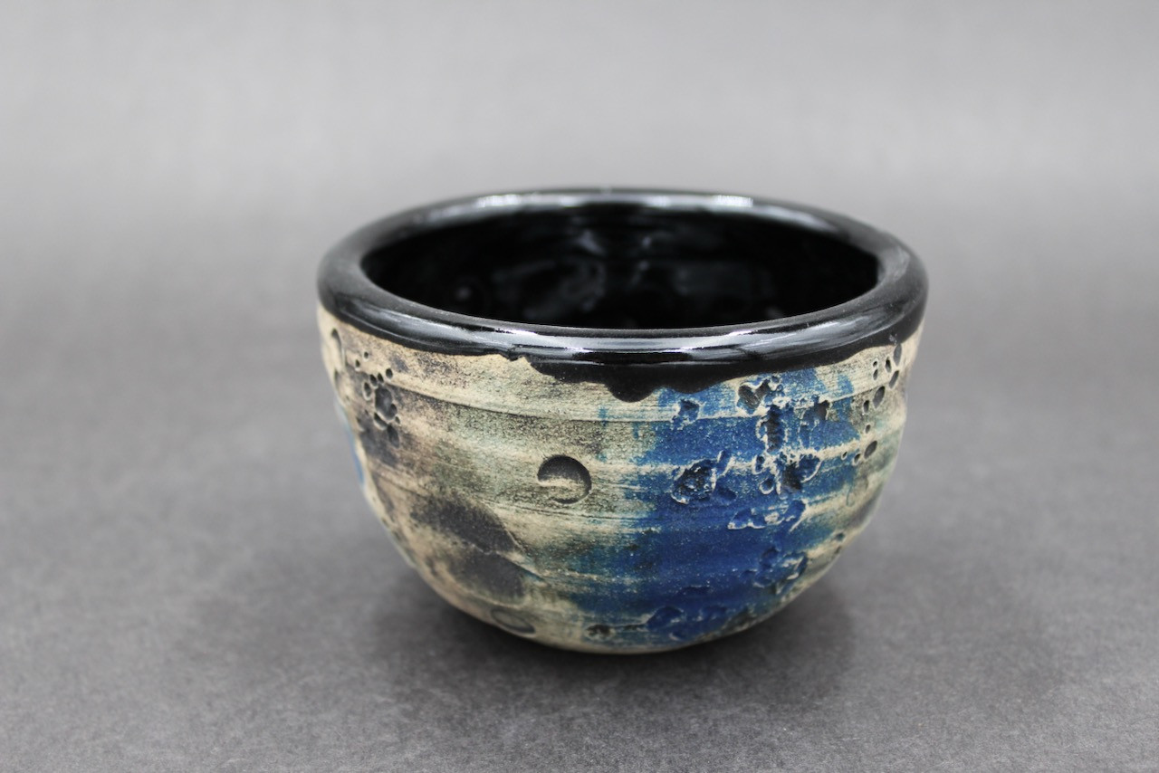 Blue Lunar/Asteroid scoop bowl, Black Interior, roughly 10 ounces