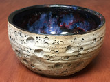 Flawed Lunar/Cosmic Serving Bowl, roughly 4.5 inches tall by 8.5 inches wide, Inspired by a Lunar Surface with a planetary nebula  (SK5047)