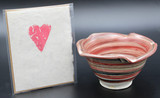 Grab Bag Pre-order: One Brushed Red Ice Cream Bowl, roughly 8-10 oz size, and One Heart Card, Handmade Paper By Sienna