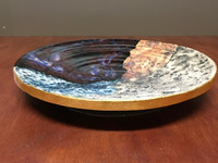 Cosmic Wall Platter (SK4845), Porcelain and Cobalt, Iron, 24 Karat gold and wood ashes, roughly 14.5" diameter by 2.5" thick, approx 10 pounds.