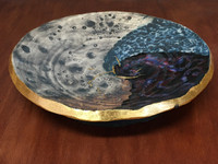 Cosmic Wall Platter (SK6098), Porcelain and Cobalt, Iron, 24 Karat gold and wood ashes, roughly 15" diameter by 3" thick, approx 10 pounds.