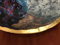 Cosmic Wall Platter (SK6102), Porcelain and Cobalt, Iron, 24 Karat gold and wood ashes, roughly 16" diameter by 2.75" thick, approx 10 pounds.