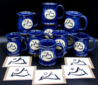 Grab Bag Pre-order: One Logo Mug w/Handmade Paper Art Piece, One Cobalt Spiral Shot Cup and One Shard Magnet