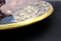 Cosmic Wall Platter (SK7186) Porcelain and Cobalt, Iron, 24 Karat gold and wood ashes, roughly 14" diameter by 2.5" thick, approx 10 pounds.