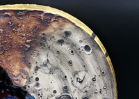 Cosmic Wall Platter (SK7187) Porcelain and Cobalt, Iron, 24 Karat gold and wood ashes, roughly 14.5" diameter by 2.5" thick, approx 10 pounds.