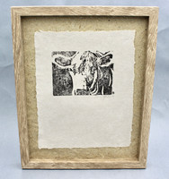 Vintage Cow Print on Handmade Paper, Sienna's Nature Designs, Framed, No Glass, 15 inches high by 12 inches wide, (SK7134)