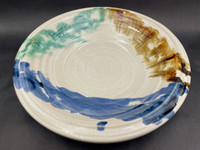 Wall Platter w/24 karat gold and 99.99% silver crack repair, White Stoneware, Roughly 16." wide by 3.5" deep (SK7378)