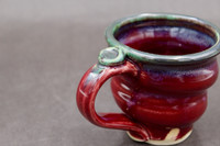 Small Ruby Red Mug with Copper Green, roughly 6-8oz. size, SK7956