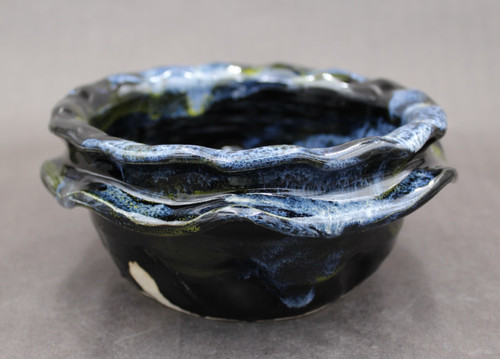 Double-Lip Neon Cosmic Bowl, roughly 3.5 inches tall by 8 inches wide, Inspired by a "Planetary Nebula"(SK8459)