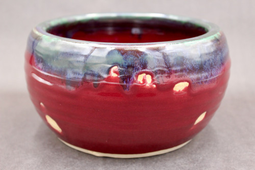 Ruby Red Serving Bowl with Copper Green, Roughly 8" Wide by 4.5" Tall, (SK8486)