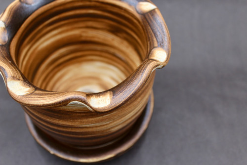 Brushed Planter w/Tray, Roughly 5.5" wide by 5" tall (SK8510)