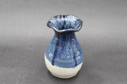 Nuka Cobalt Vase with extra cobalt on the rim, Roughly 5" tall by 3.5" wide at the base (SK0375)