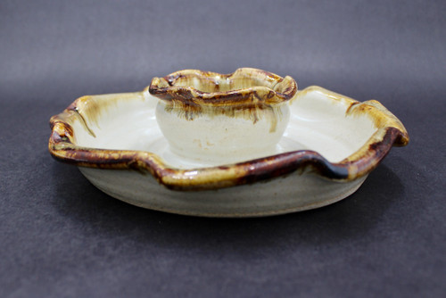 Chip & Dip Platter, Nuka Iron, roughly 9" and 1" tall, bowl 3"wide and 2" tall (SK0378)