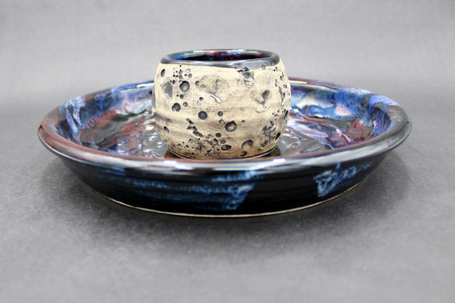 Cosmic Tray with attached Lunar dip bowl, roughly 12" and 2" tall, bowl 4"wide and 3" tall (SK0379)