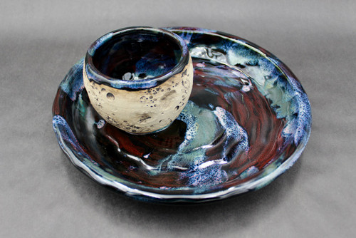 Chip & Dip Platter, Moon Bowl w/Green Galaxy Tray attached, roughly 12" and 1.5" tall, bowl 4.5"wide and 3" tall (SK000393)