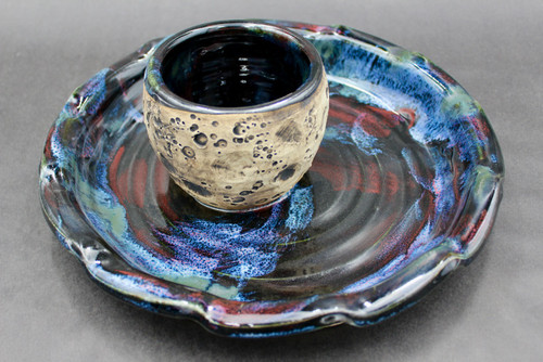 Chip & Dip Platter, Moon Bowl w/Green Galaxy Tray attached, roughly 12" and 2" tall, bowl 4.5"wide and 3" tall (SK00043)