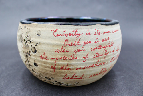 Lunar Quote Serving Bowl with Cosmic Interior, Albert Einstein quote, roughly 5" tall by 7.75" wide, Inspired by a Lunar Surface with a planetary nebula  (SK000508)