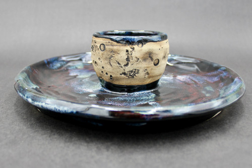 Chip & Dip Platter, Moon Bowl w/Green Galaxy Platter attached, roughly 11.5" and 1.5" tall platter,  with 3.5"wide and 3" tall bowl (SK000510)