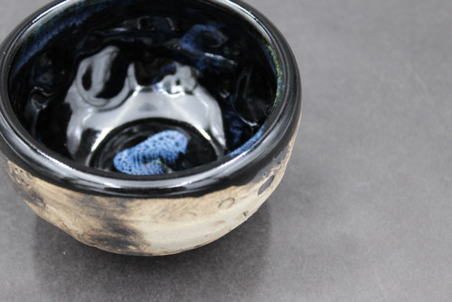 Lunar/Asteroid scoop bowl, Black and Blue Interior, roughly 10 ounces (SK00570)