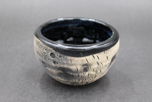 Lunar/Asteroid scoop bowl, Black and Blue Interior, roughly 10 ounces (SK00571)