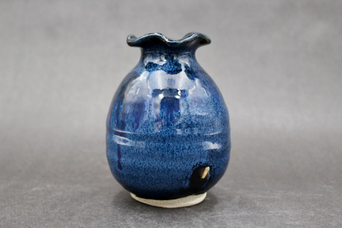 Dark Nuka Cobalt Bud Vase, roughly 4.5 in. tall by 3.5 in. wide (SK0603)