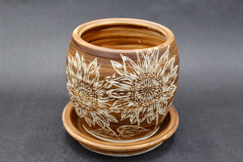Double Sunflower Collaborative Planter w/Tray, Roughly 6.5" tall and 6.5" wide Tray (SK0631)