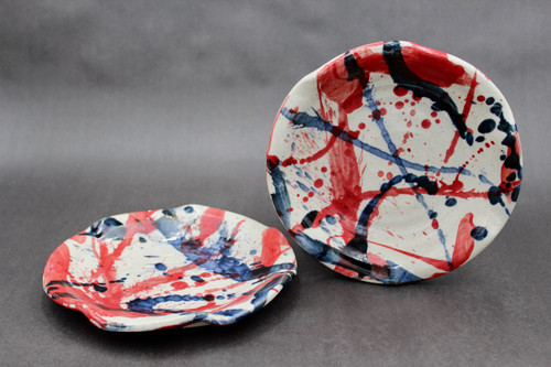 Pair of Salad Plate, Splashy Experimental Style, roughly 8" wide (SK0660)