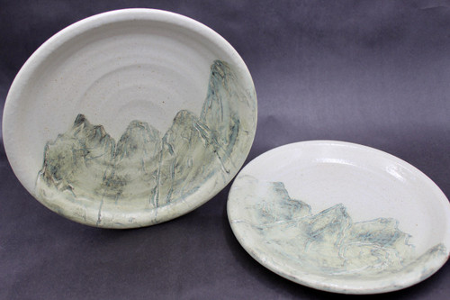 Pair of Mountain Dinner Plate, Nuka with Glaze Washes, 10.5" diameter, (SK0675)