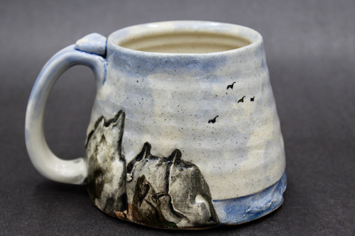 Mountain Mug, Water and Subtle Bird Design, roughly 14-15 oz. size (SK0687)