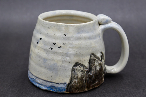 Mountain Mug, Water and Subtle Bird Design, roughly 14-15 oz. size (SK0688)