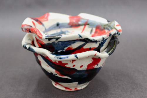 Pair of Stackable Bowls, Splashy Red, roughly 16oz size, (SK0796)