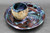 Chip & Dip Platter, Moon Bowl w/Green Galaxy Tray attached, roughly 12" and 2" tall, bowl 4.5"wide and 3" tall (SK00042)