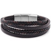 Bracelet Acier simili Cuir - 2 rangs tressés marrons et noirs