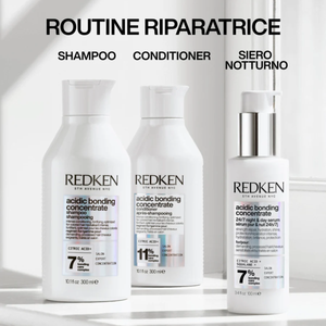 Redken Acidic Protein Amino Concentrate 10 x 10 ml, concentré professionnel enrichi en protéines et acides aminés pour réparer et renforcer les cheveux abîmés et sensibilisés.