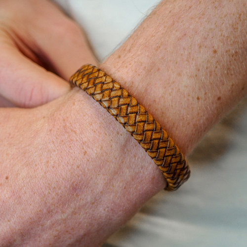 Bracelet Acier - Simili cuir tressé Orange