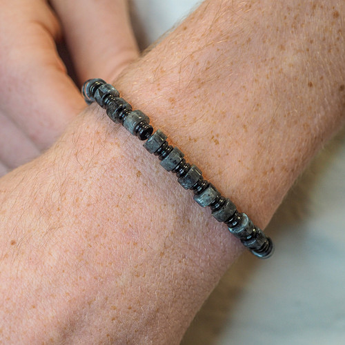 Bracelet Acier Noir - Jaspe Gris