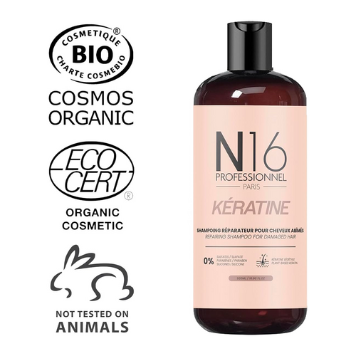 Shampooing Réparateur Kératine Cheveux Abîmés N16 Professionnel 500 ml - hairStore.fr