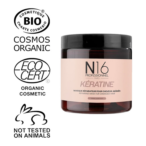 Masque Réparateur Kératine cheveux abîmés N16 Professionnel 500 ml