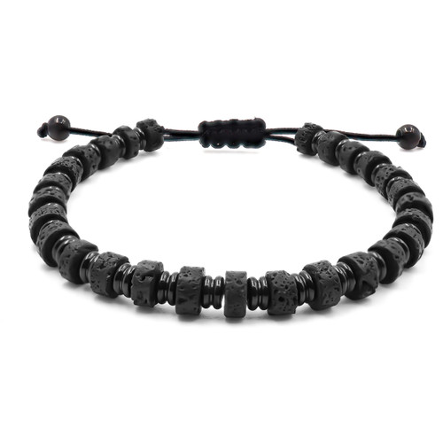 Bracelet Acier Noir - Pierre de Lave