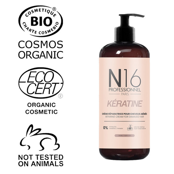 Crème Réparatrice Kératine Cheveux Abîmés N16 Professionnel 350 ml