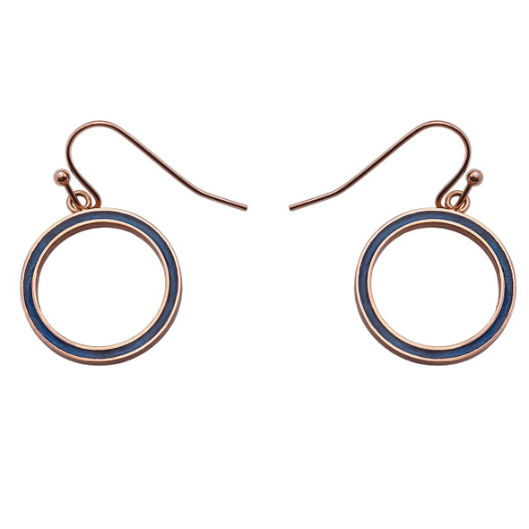 Boucles d'oreilles en acier inoxydable PVD rosé & bois teinté bleu