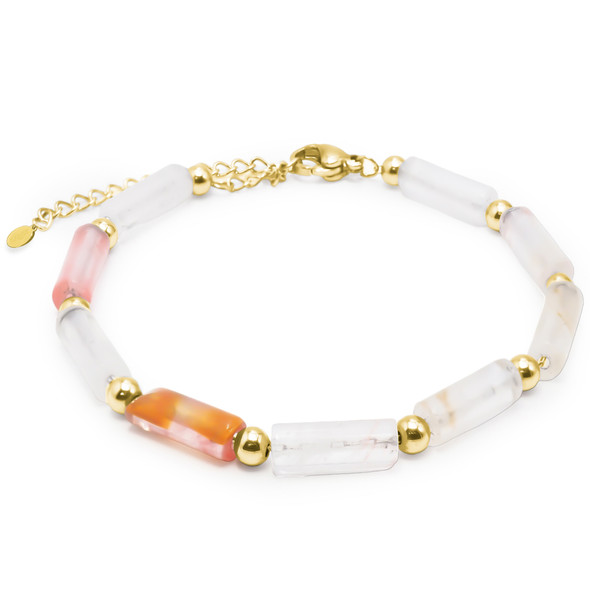 Bracelet en acier inoxydable doré & tube quartz pastèque