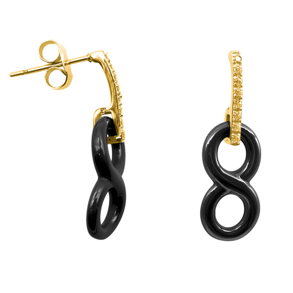 Boucles d'oreilles en acier inoxydable doré & céramique noire, motif infini