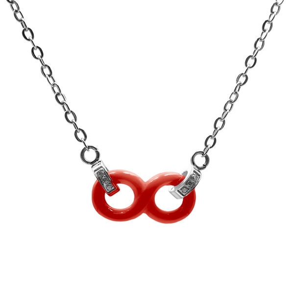 Collier en acier inoxydable & céramique rouge, zircons et motif infini