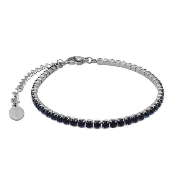 Bracelet en acier inoxydable & imitation saphir ronds facettés